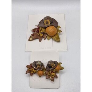 Thanksgiving Pilgrim Hat Pin And Matching Earrings
